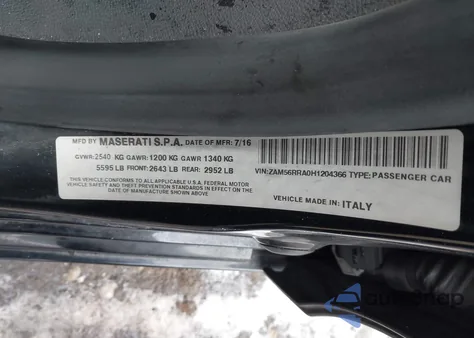 2017 Maserati Quattroporte S Q4 z USA, uszkodzony, nr VIN ZAM56RRA0H1204366